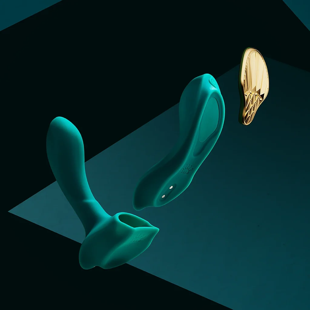 ZALO® Aya Wearable Vibrator features a bulbous tip to target the G-spot, with remote control in Turqouise Green color.