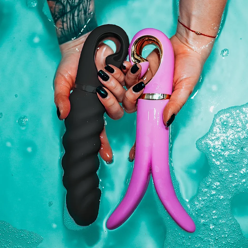 G-Vibe G-Jack 2 twisted vibrator in Mystic Noir color & G-Vibe 3 Split Double Vibrator in Candy pink color.