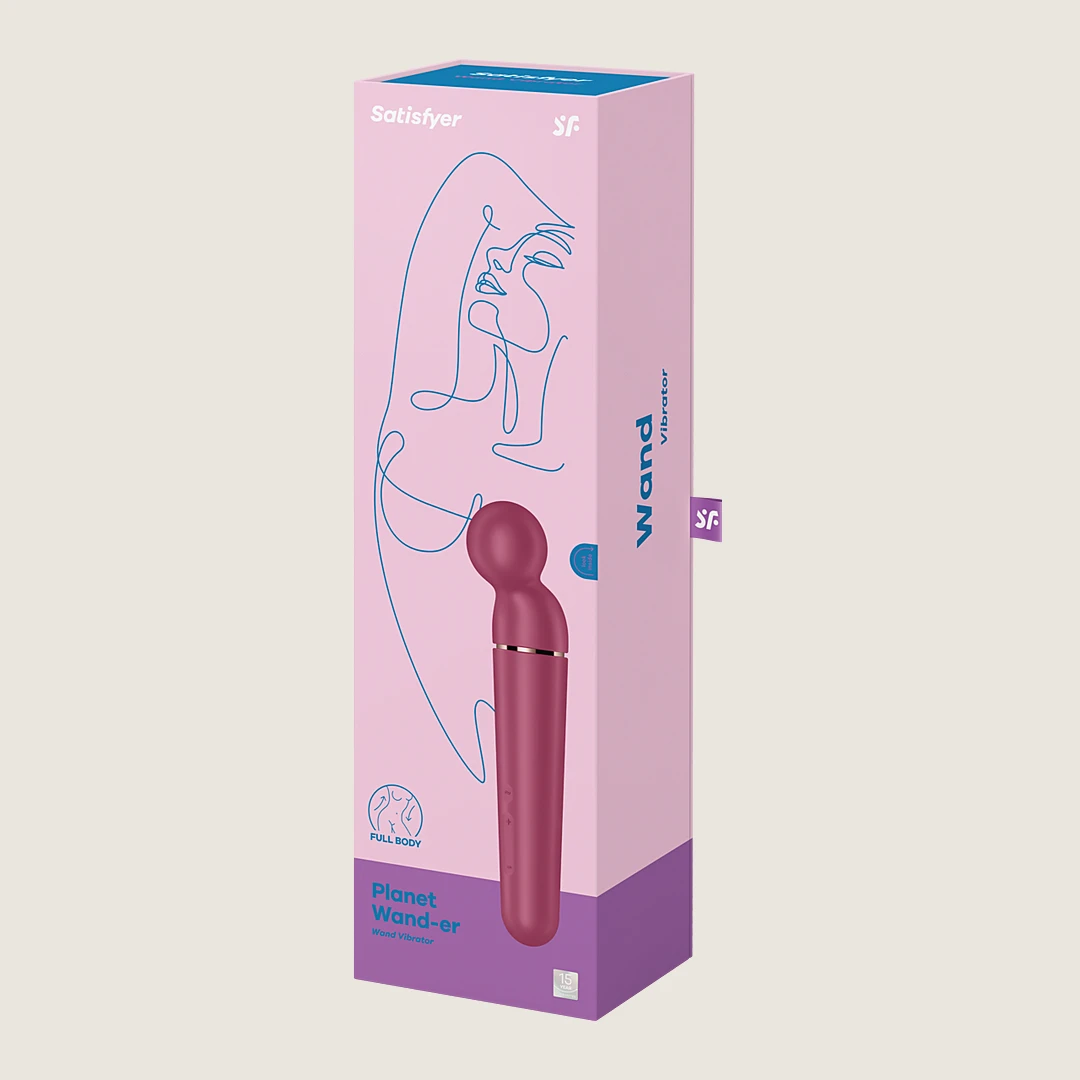 Satisfyer Planet Wand-er for stimulating full body massages and intense clitoral stimulation, in Berry color.