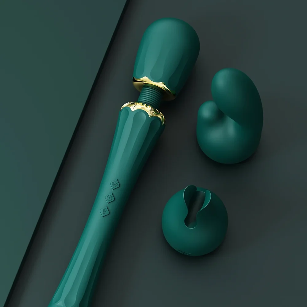 ZALO® Kyro Massager with two multi-functional silicone attachments in Turquiose Green color.