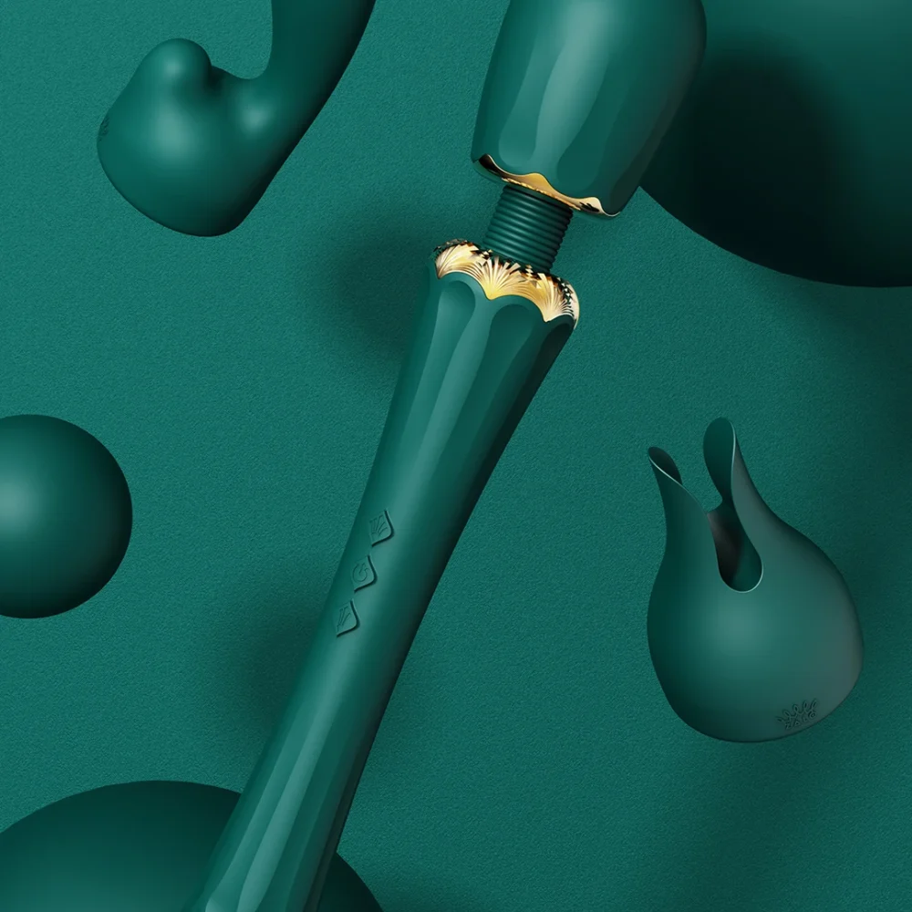 ZALO® Kyro Massager with two multi-functional silicone attachments in Turquiose Green color.